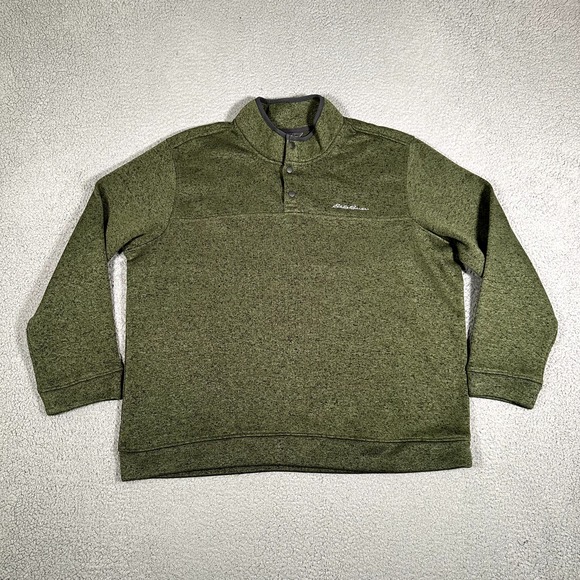 Eddie Bauer‎ Sweater Mens XXL Green Snap Tee Knit Fitted Casual Preppy Logo 1/4 - Picture 1 of 11